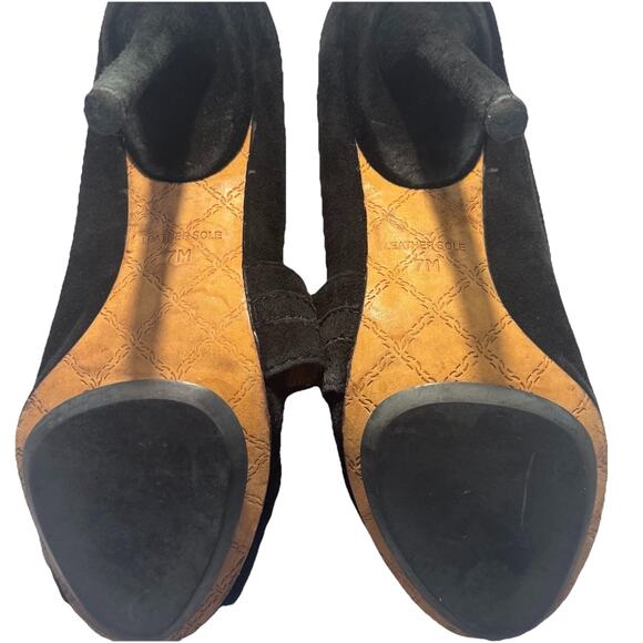 L.A.M.B. Gwen Stefani Black Suede Leather Peep Toe Strap High Stiletto Heels 7 - Picture 6 of 9